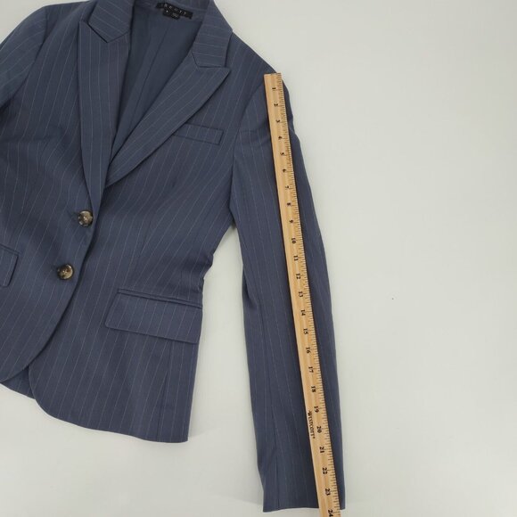 Theory Sz 4 Nettie Pinstripe Single Breasted Blazer Suite Jacket Blue Tortoise - Picture 15 of 15